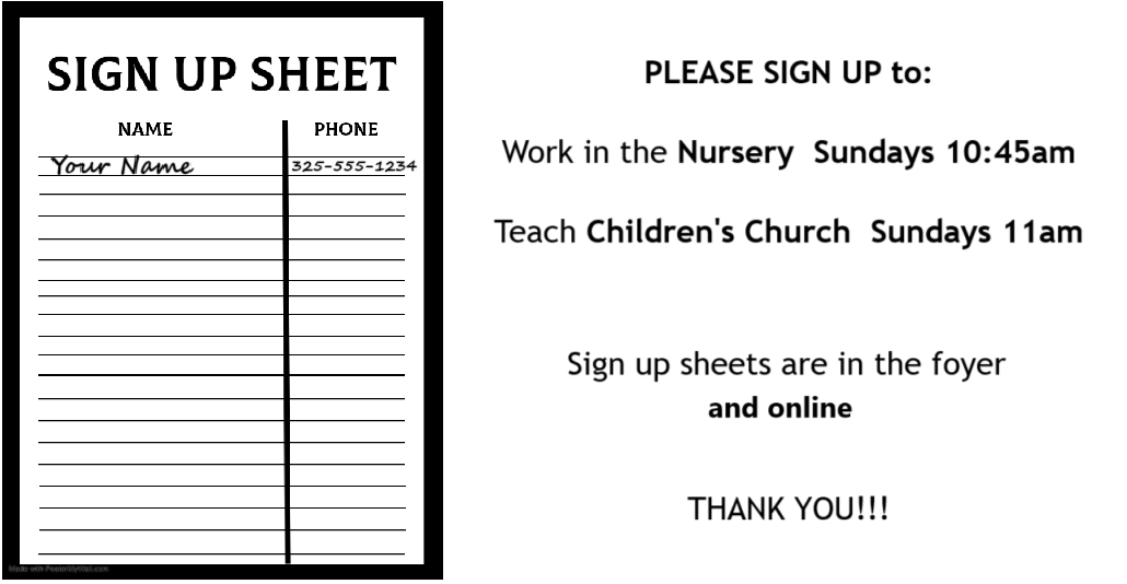 1 Faith Community Church for Free Printable Church Nursery Sign In Sheets
